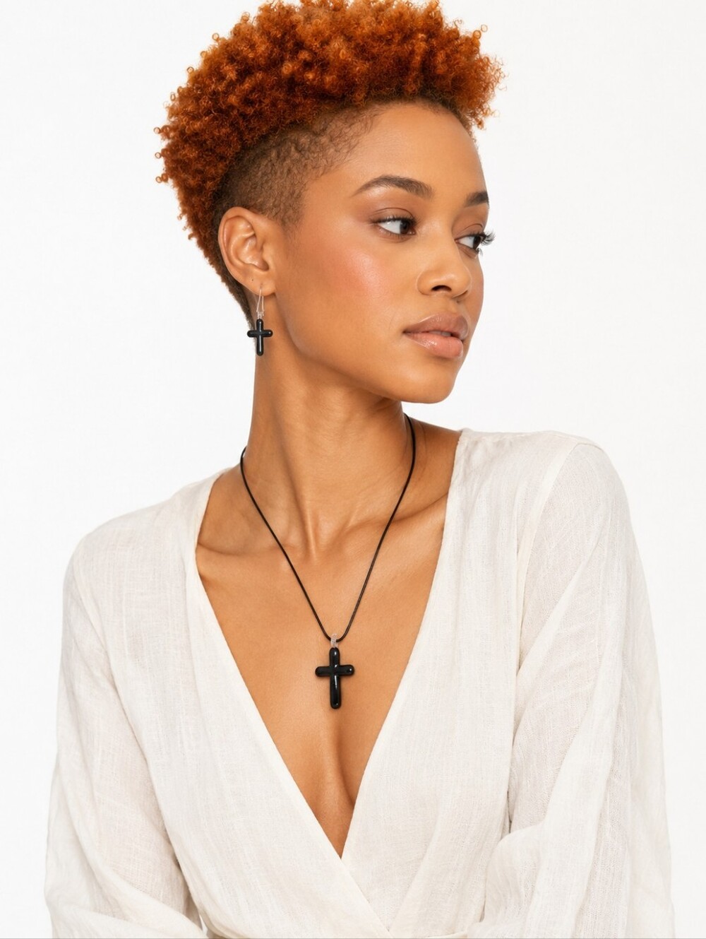Black Enamel Cross Necklace & Earrings Set NWT